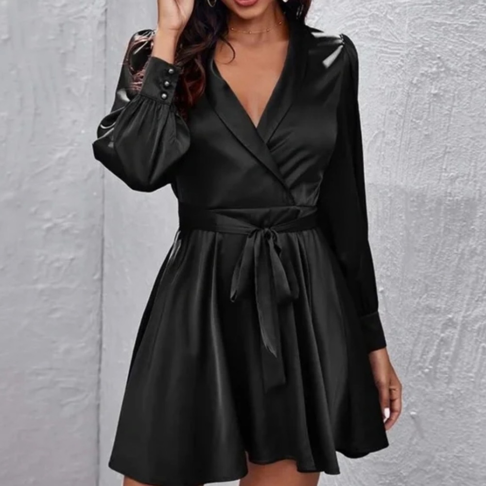 Luxe Satin Ruffle Lantern Sleeve Mini Dress party